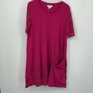 Luukaa trapeze a-line dress knit fuschia pink tunic shirt dot circle new 3 10